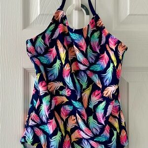 Colorful Feather Print Swimsuit